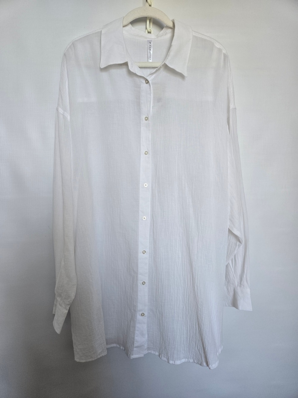FABLETICS 'VOILE' OVERSIZED SHIRT WOMEN WHITE COVER UP BUTTON 100% COTTON NWT 2X